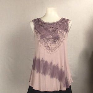 Beautiful mauve colored  lacy tie dye tank top